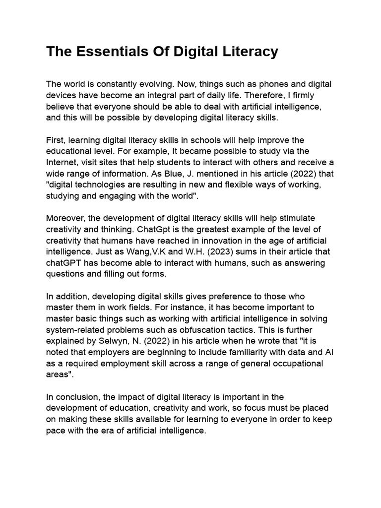 Importance of Digital Literacy Skills | PDF | Artificial Intelligence ...