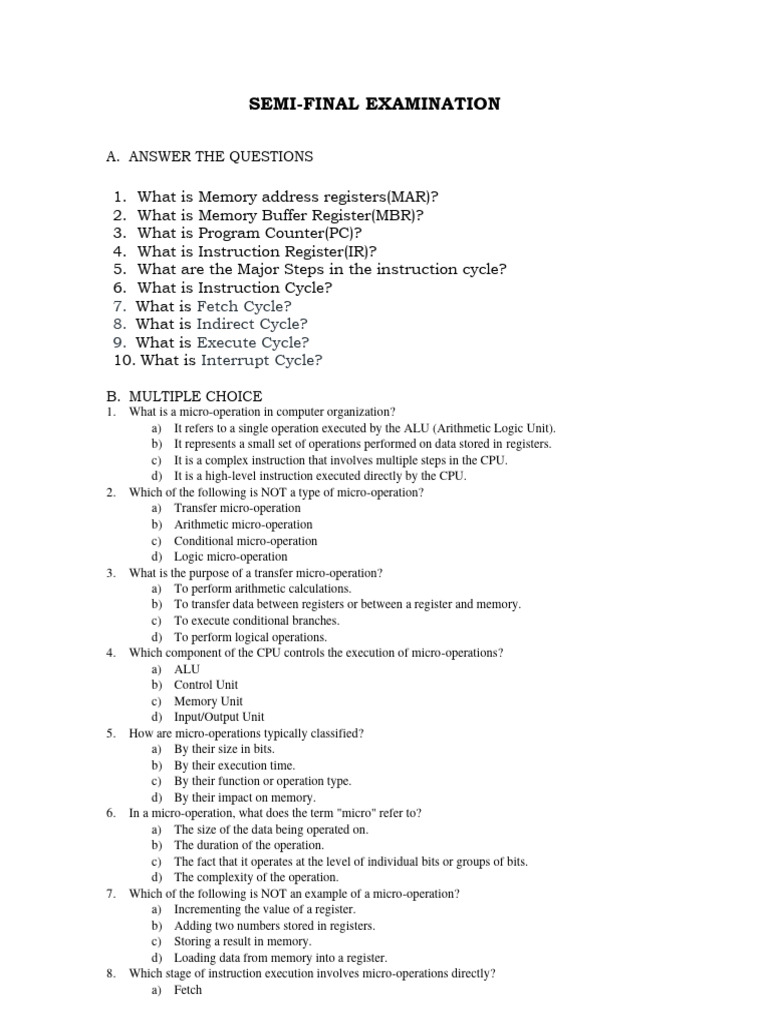 Semi Final Examination Pdf Central Processing Unit Computer