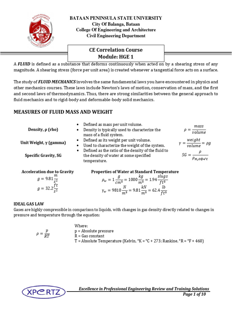 BPSU - Module # 1 - HGE 1 | PDF | Buoyancy | Pressure