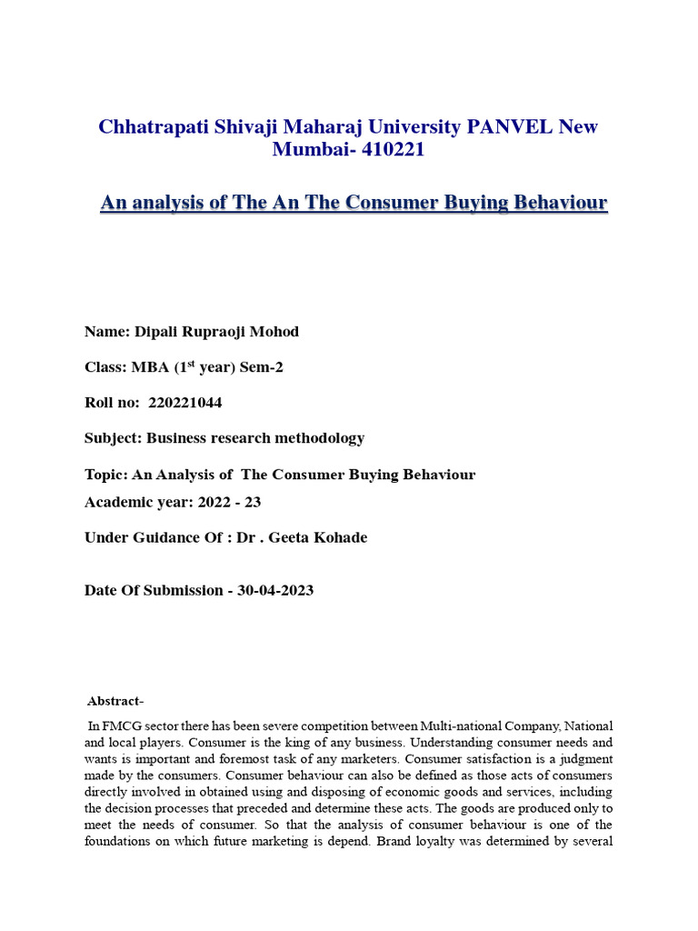 Consumer Buying Behaviour Analysis | PDF | Behavior | Consumer Behaviour