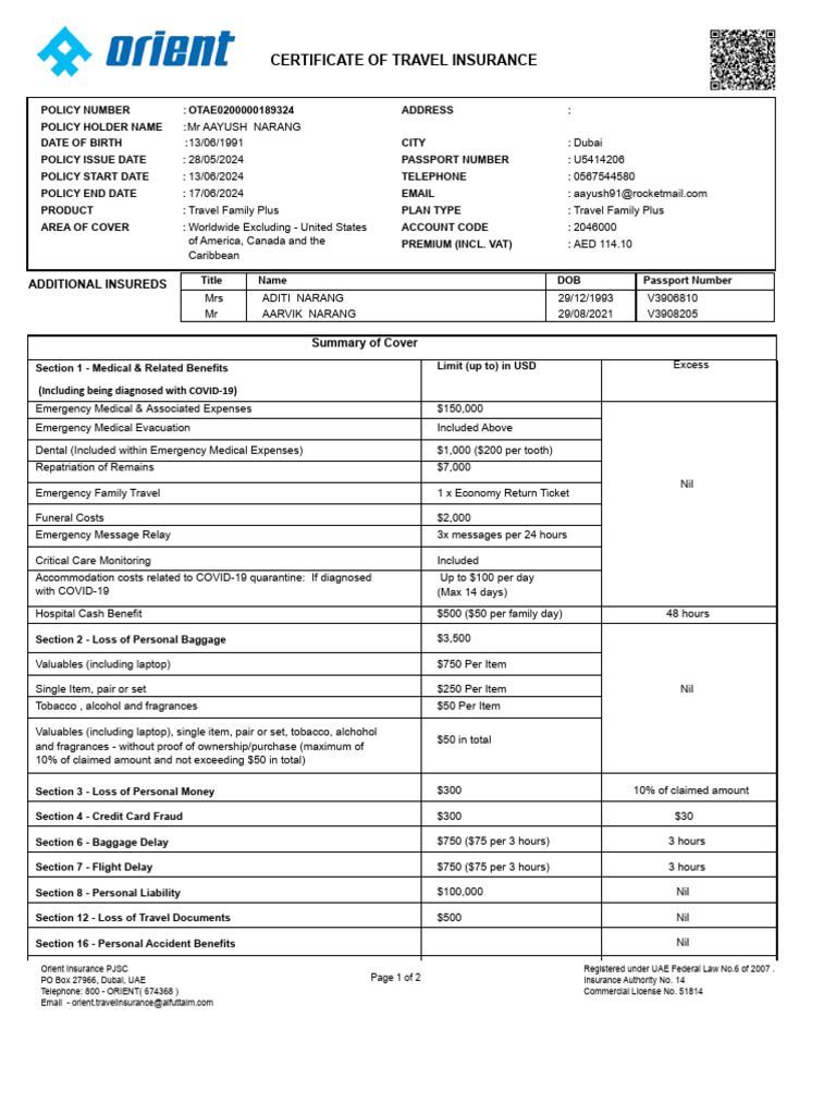 Istanbul Travel Insurance Certificate | PDF | Insurance | United Arab ...