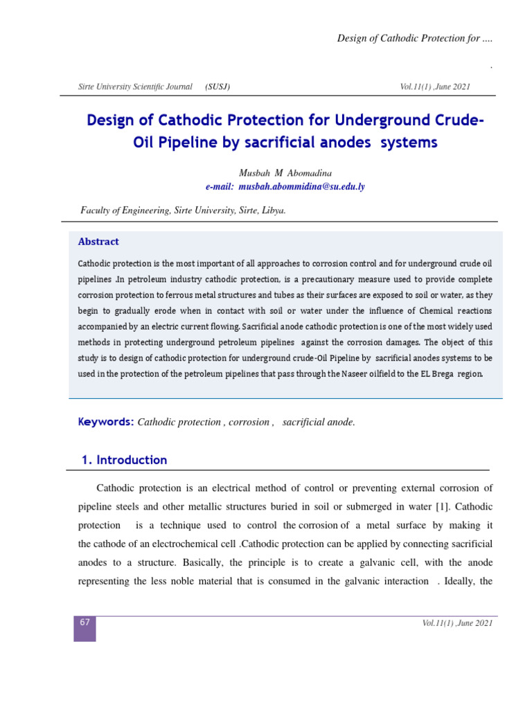 Design of Cathodic Protection For Underground Crude-Oil Pipeline by ...