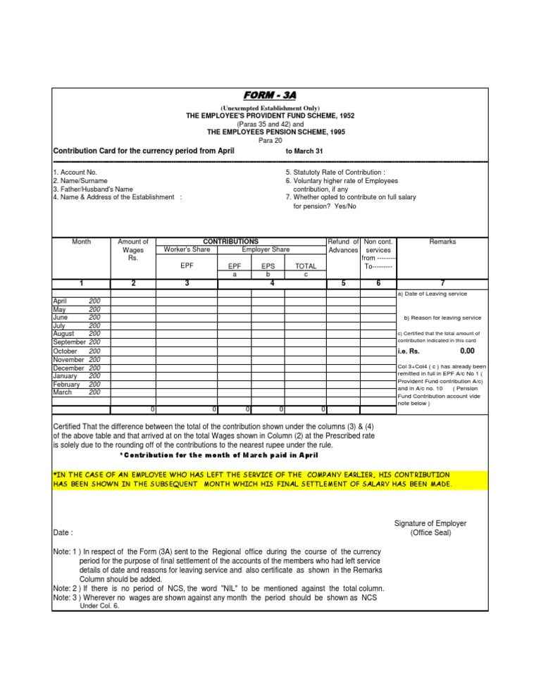 Epf Form 3a In Excel Format