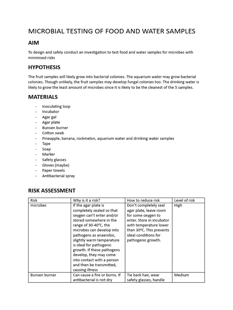 Microbial Testing of Food and Water Samples | PDF | Hand Washing ...