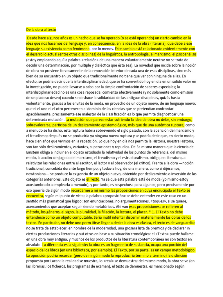 De La Obra Al Texto Bhartes | PDF | Los símbolos | marxismo