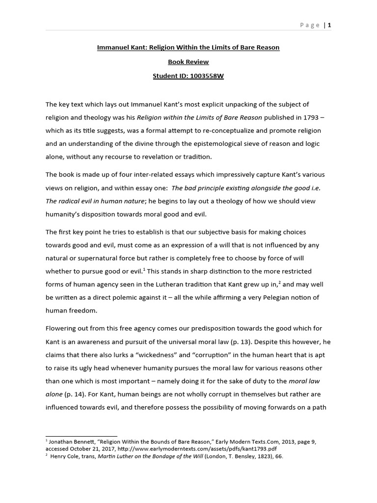 Immanuel Kant Religion Within The Limits Of Bare Reason Book Review