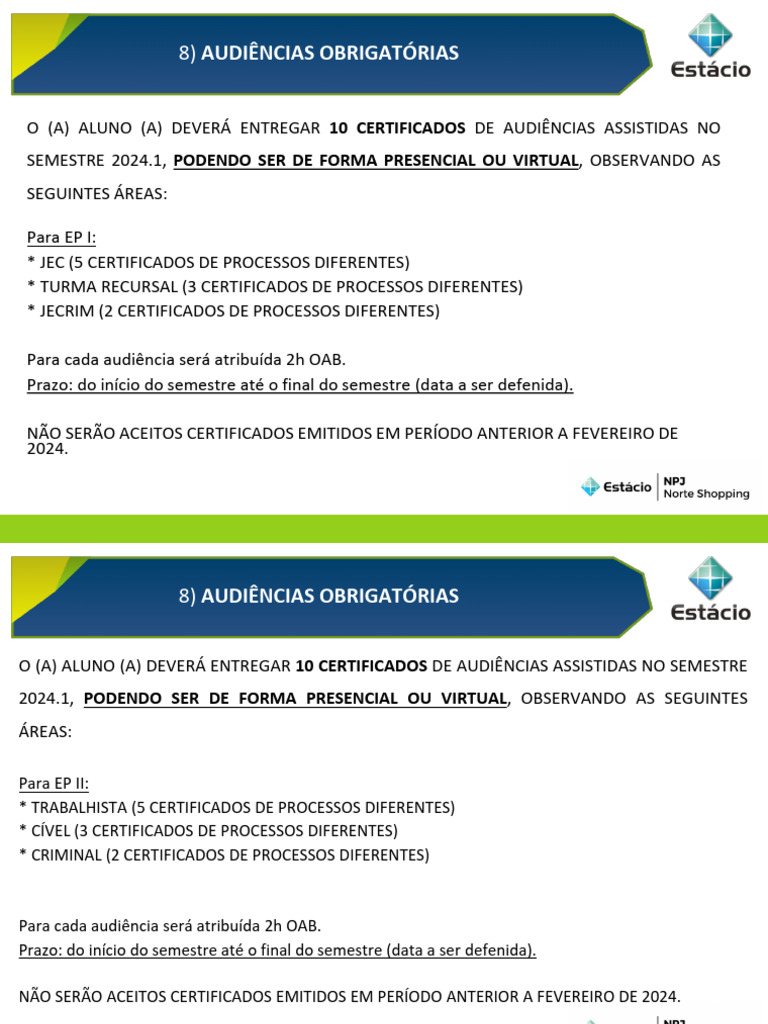 Certificados de Audiências 2024.1 | PDF