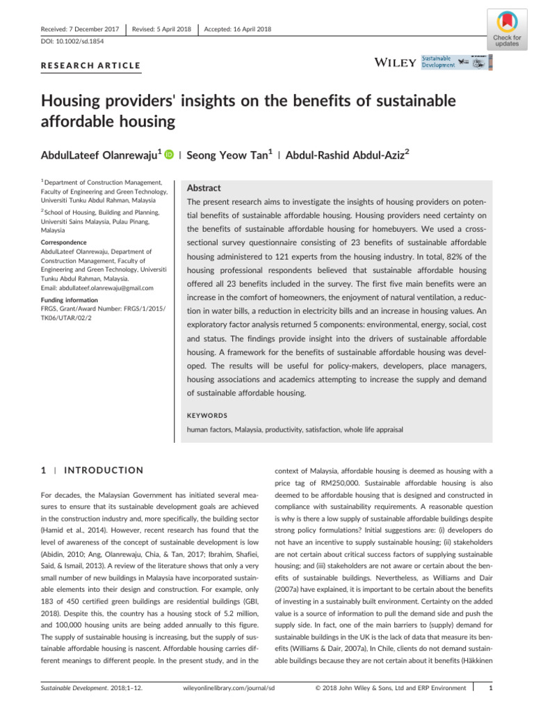 Benefits of Sustainable Affordable Housing | PDF | Survey Methodology ...