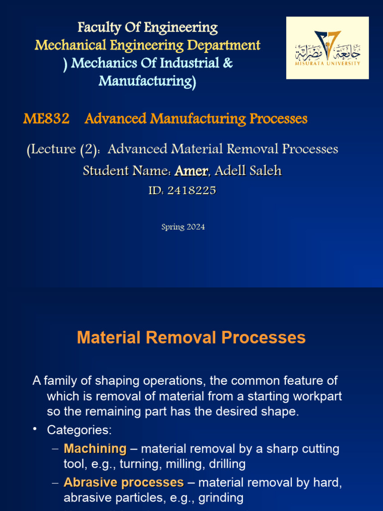 Introduction of Advanced Manufacturing Processes PDF Machining