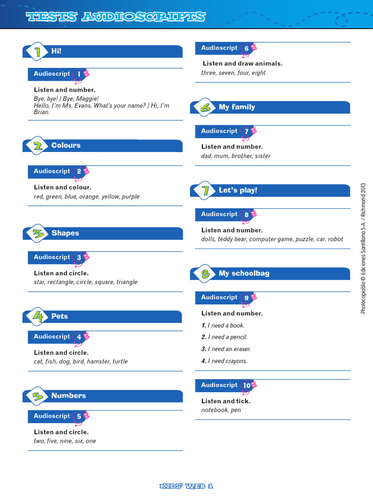 Kids' Web 1 Test Audioscripts | PDF