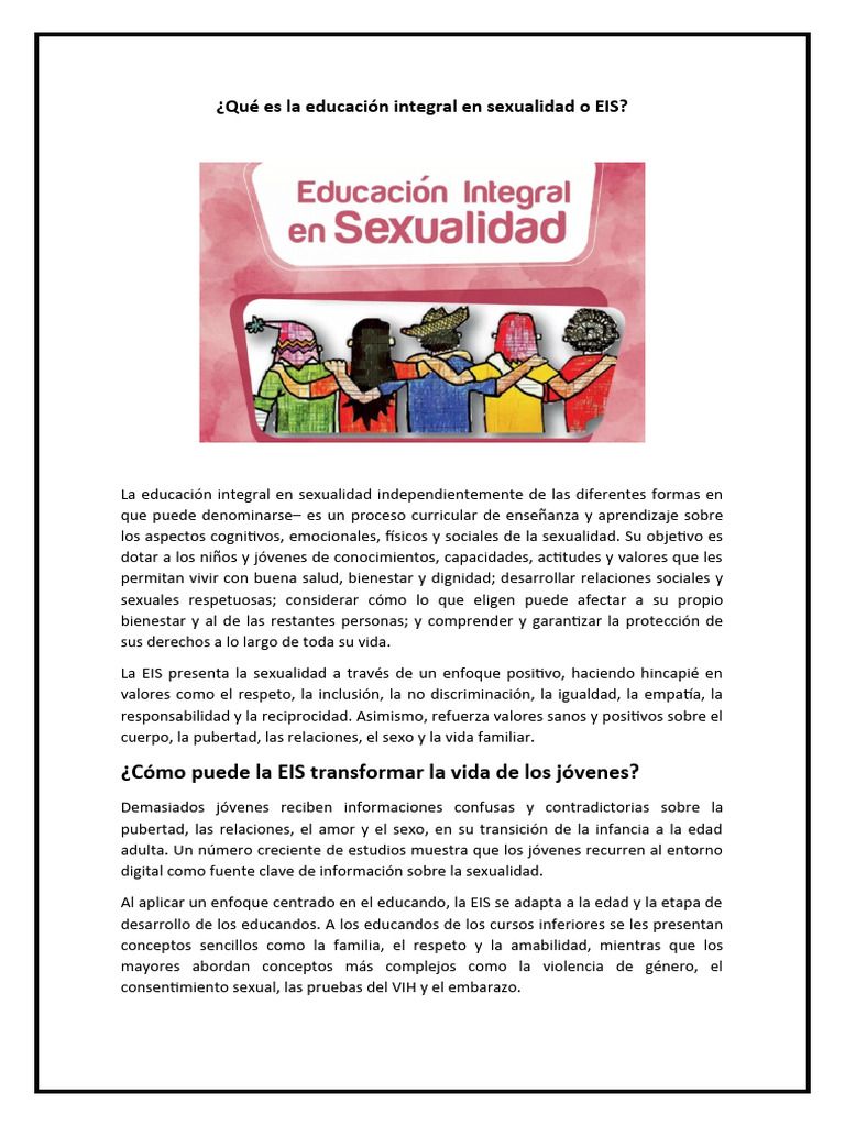 Educación Integral en Sexualidad EIS | PDF | Juventud | Control de la ...