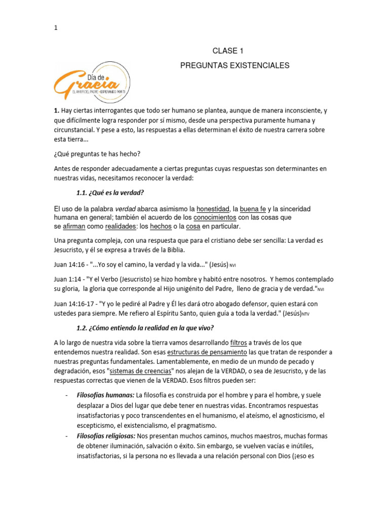 Clase 1 Preguntas Existenciales | PDF | Verdad | Dios