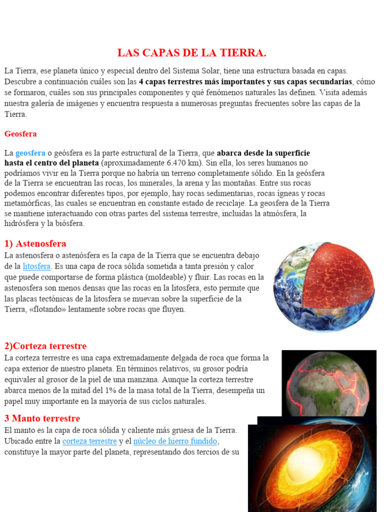 Las 4 Capas de la Tierra y sus Características | PDF | Tierra | Roca ...