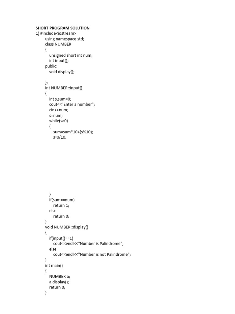 Short Program Solution Download Free PDF Computer Programming