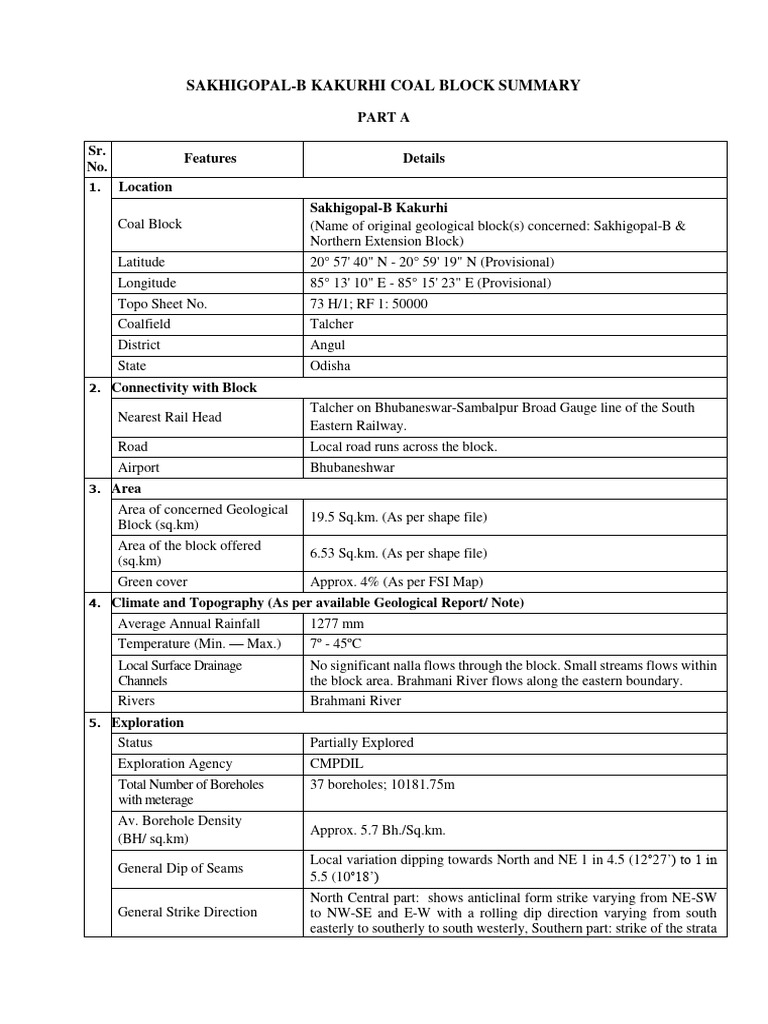 Sakhigopal-B Kakurhi Coal Block Overview | PDF | Latitude | Longitude