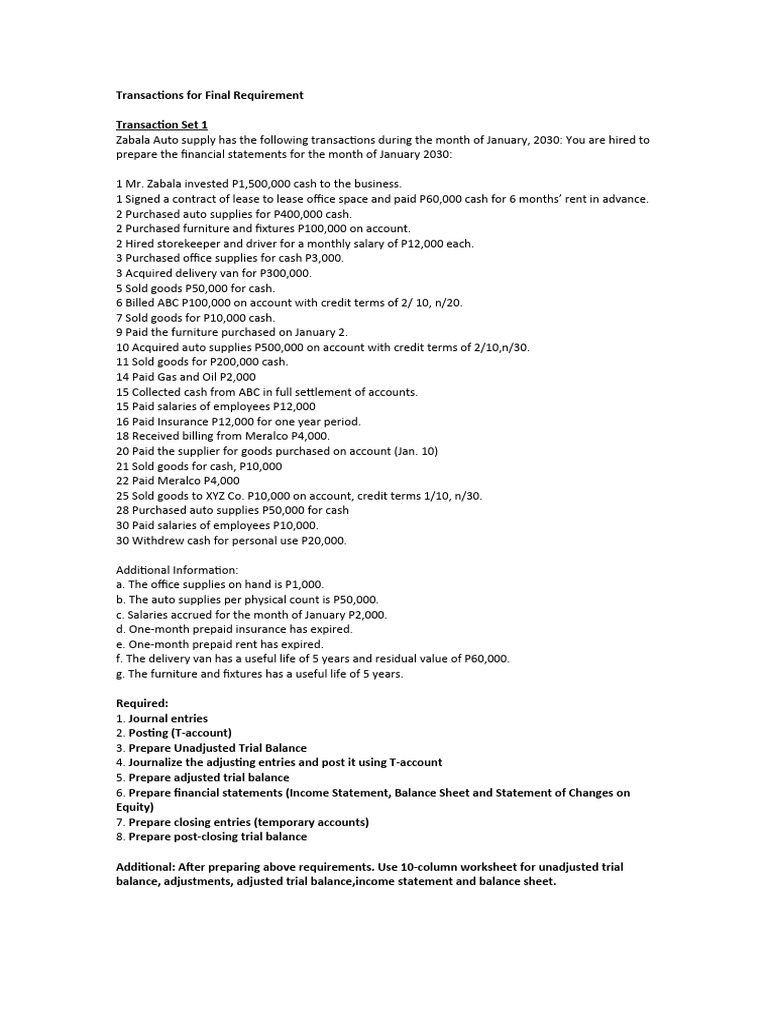 Transactions For Final Requirement | PDF | Debits And Credits | Balance ...