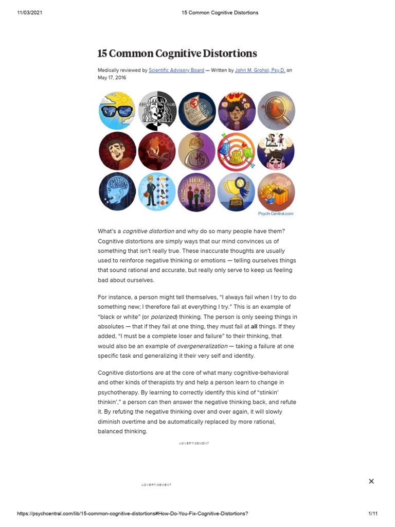 15 Common Cognitive Distortions | Download Free PDF | Thought | Mental ...