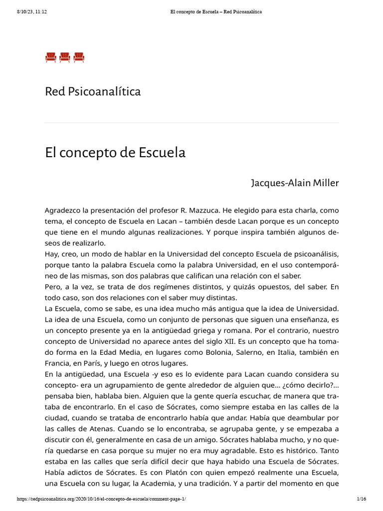 El concepto de escuela red psicoanal tica pdf jacques lacan