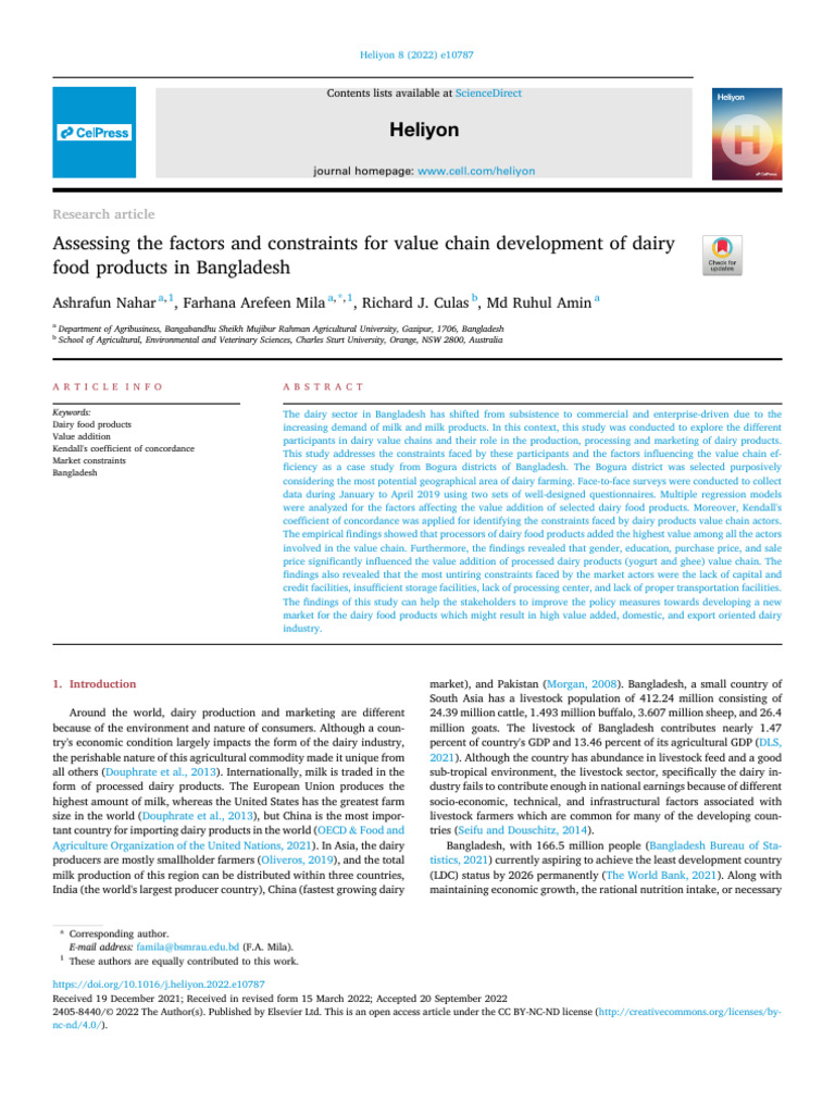 Dairy Value Chain BD | PDF | Coefficient Of Determination | Dairy