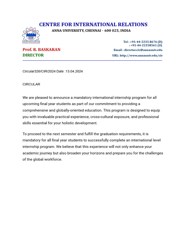 Mandatory International Internship Program | PDF