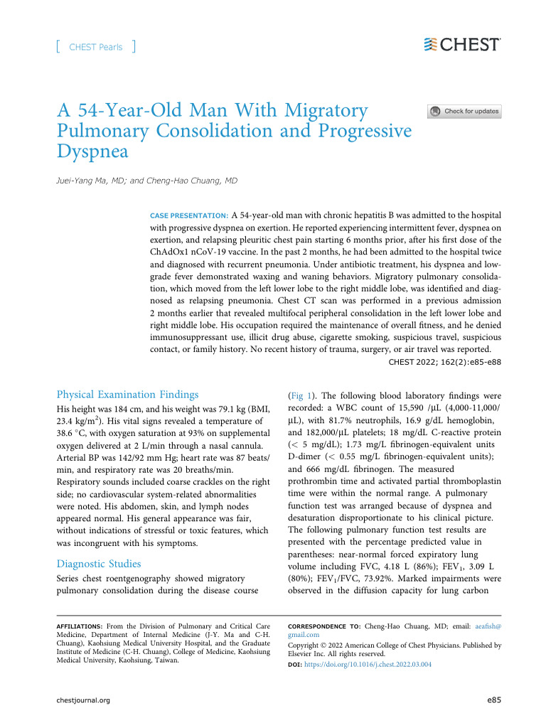 A 54 Year Old Man With Migratory Pulmonary Consoli | PDF | Pneumonia ...