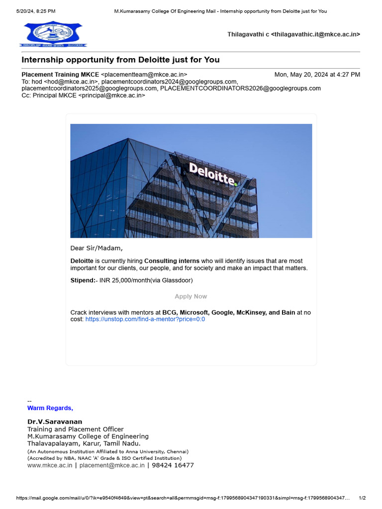 Internship Opportunity From Deloitte Just For You Pdf