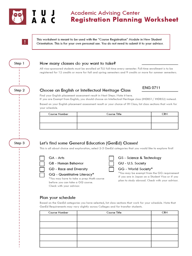 TUJ Course Registration Planning Guide | PDF