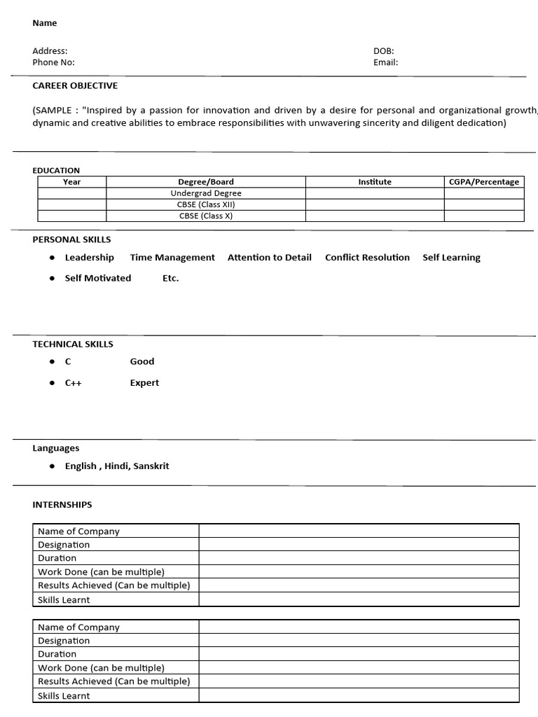 Simple CV Format for Job Seekers | PDF | Career & Growth