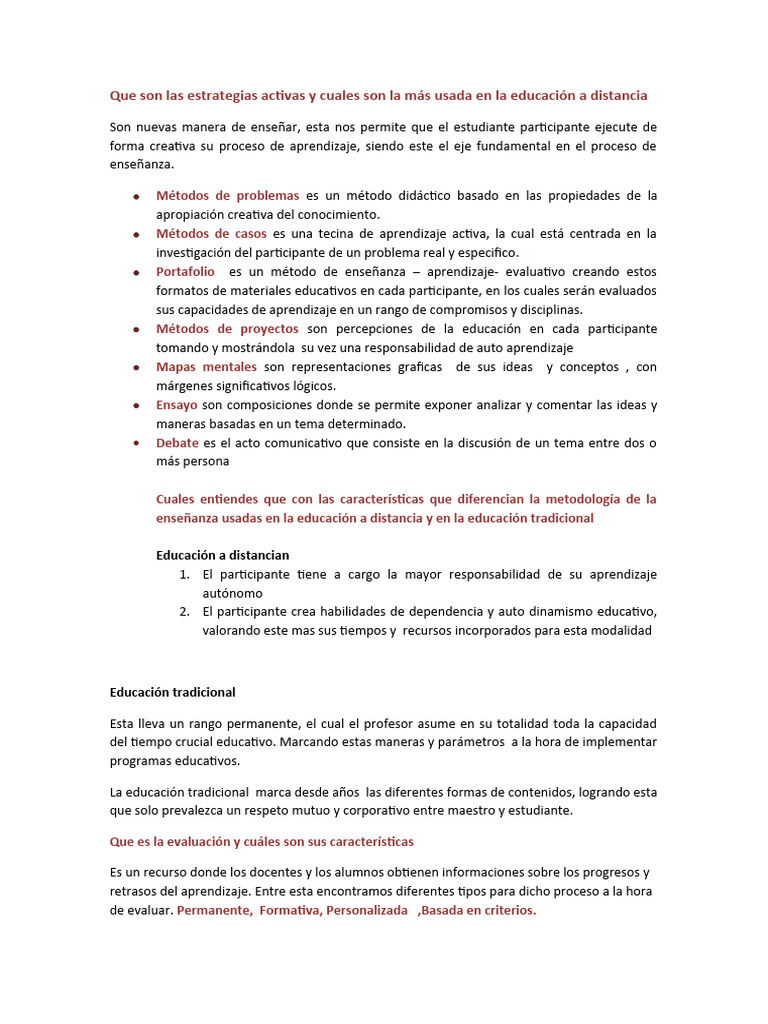 Estrategias Activas en Educación a Distancia | PDF | Evaluación | Enseñando