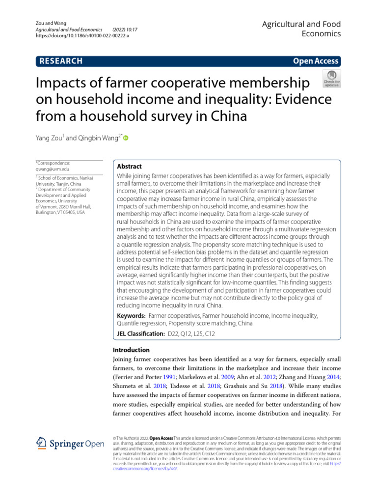Impacts Of Farmer Cooperative Membership Pdf Coefficient Of