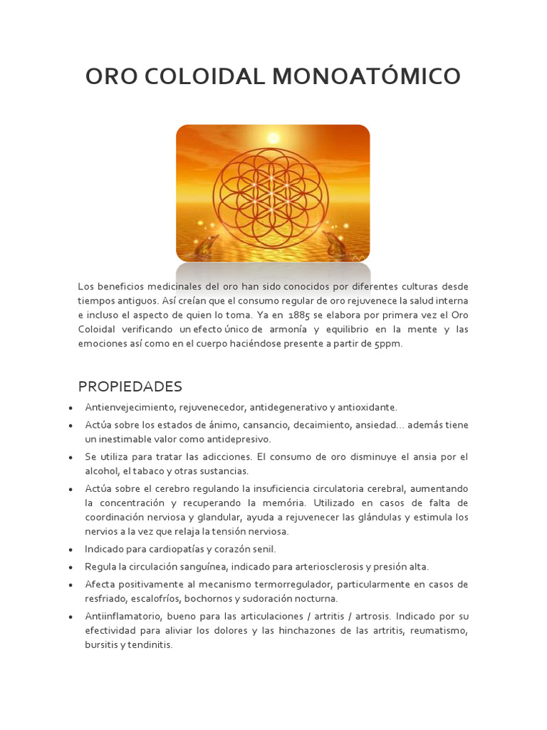 Beneficios del Oro Coloidal en Salud | PDF | Átomos | Cáncer