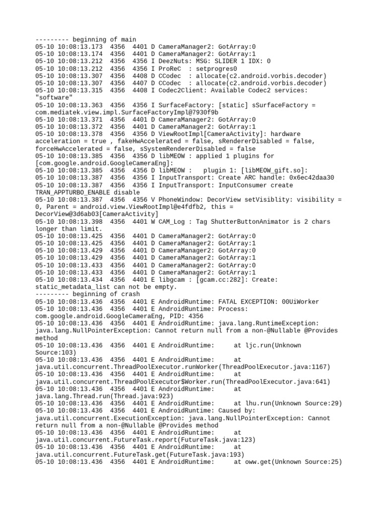 Google Camera Runtime Exception Log | PDF | Java Platform | Operating ...