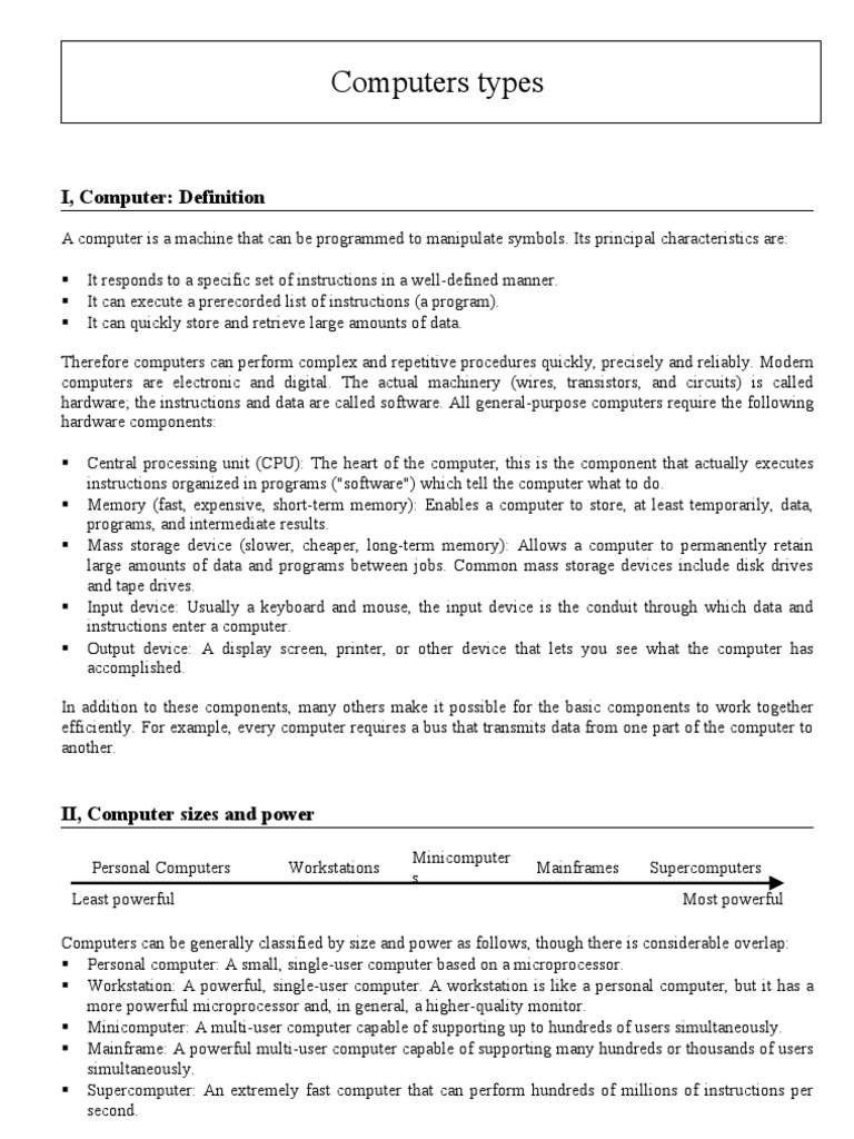 Computers Types I, Computer Definition PDF Workstation Laptop