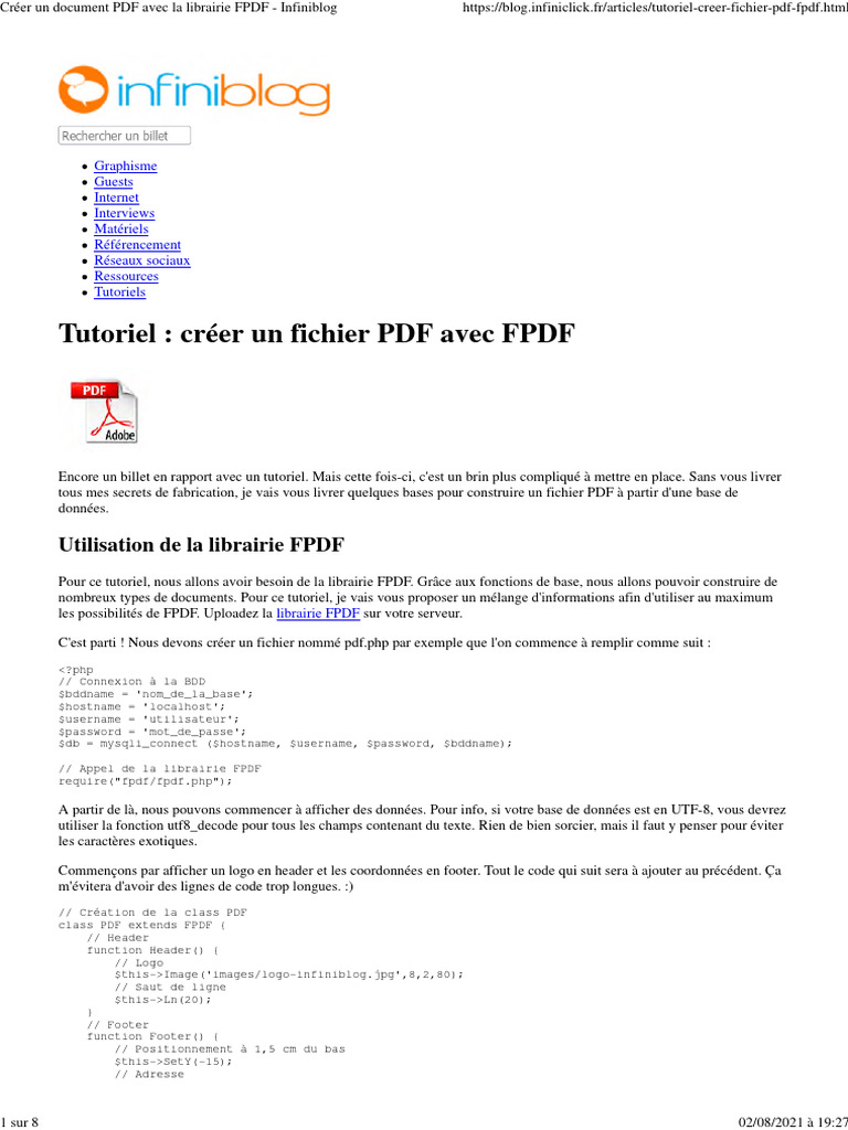 Créer un PDF avec FPDF en PHP | PDF | Logiciel | Recherche d'information