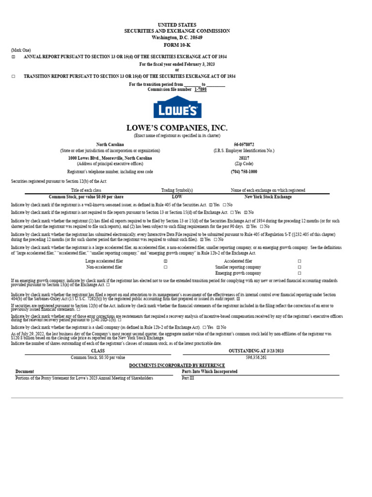 Lowe's 2023 Annual Report Form 10-K | PDF | Retail | Efficient Energy Use