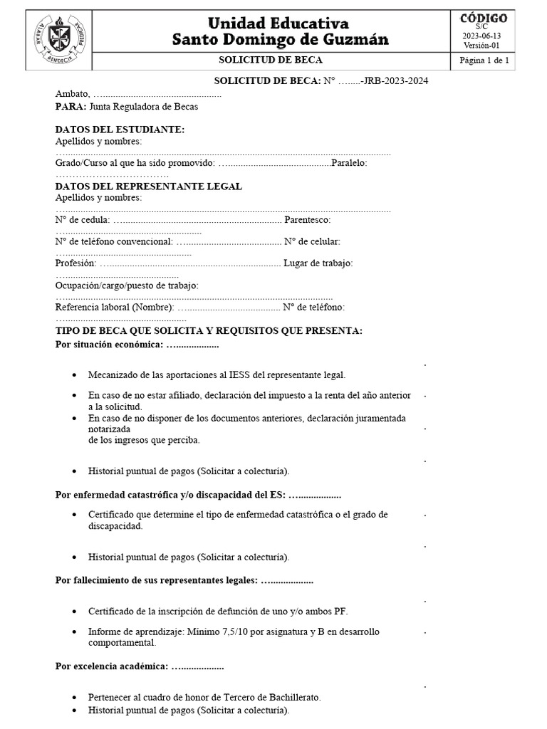 Solicitud de Beca Escolar 2023-2024 | PDF
