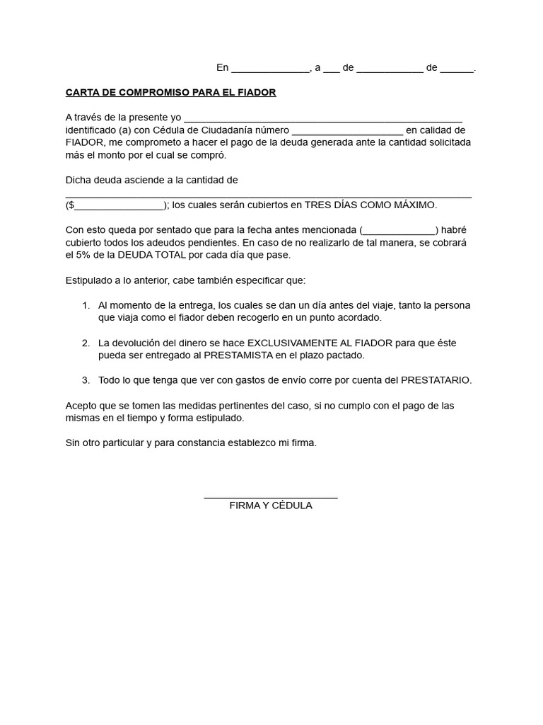 Carta de Compromiso | PDF | Finanzas y dinero