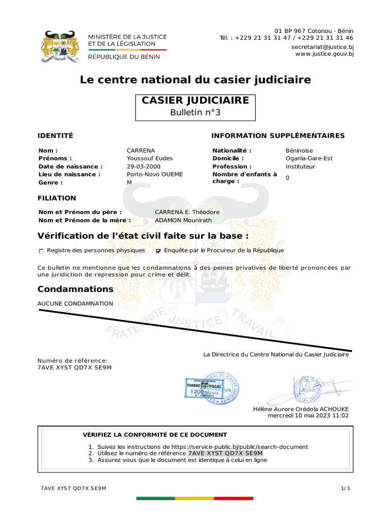 Bulletin n°3 du casier judiciaire | PDF