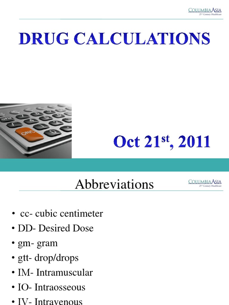 Drug Calculations PDF Teaspoon Litre