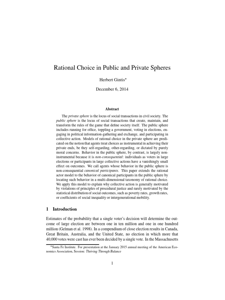 Rational Choice in Public and Private Spheres Herbert Gintis PDF