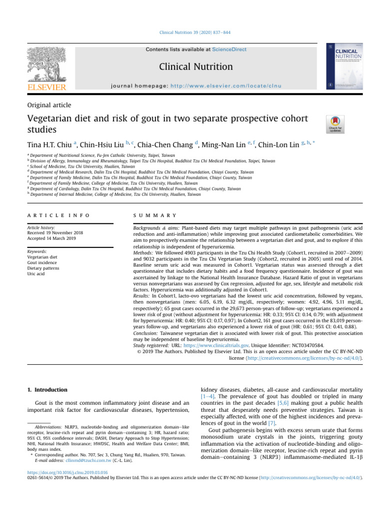 Vegetarian Diet Reduces Gout Risk | PDF | Gout | Medical Specialties