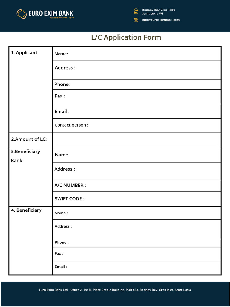 Euro Exim Bank L/C Application Form | PDF | Letter Of Credit | Banking ...