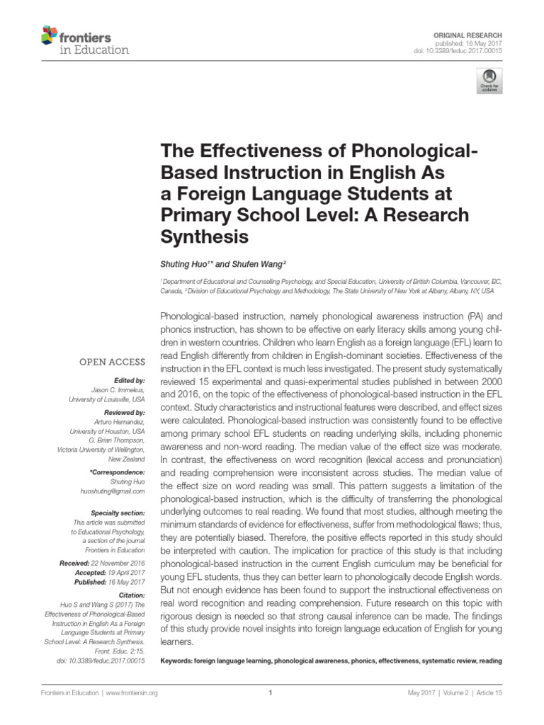 Phonological Instruction for EFL Students | PDF | Phonics ...