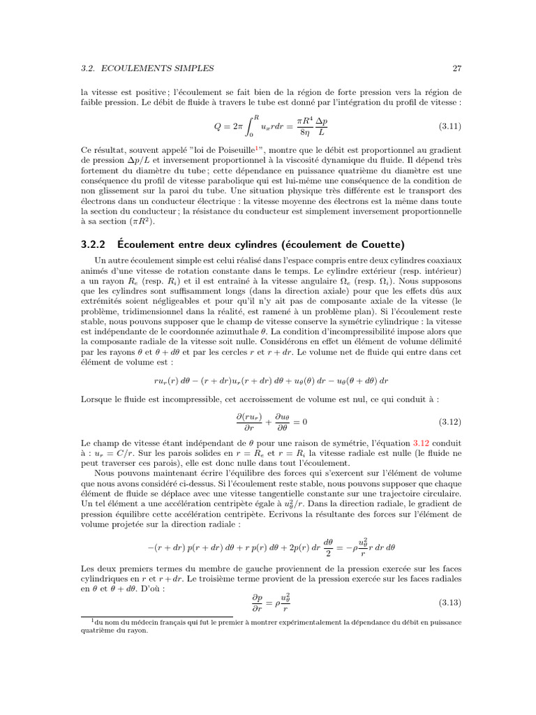 Écoulements simples et loi de Poiseuille | PDF | Fluide | Pression