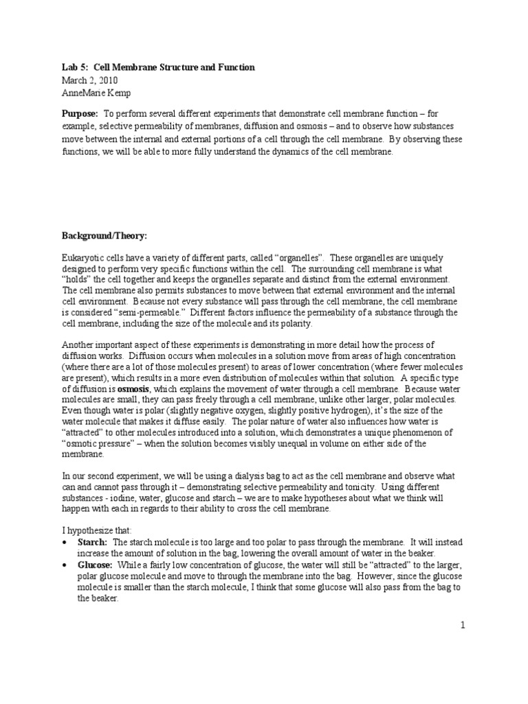 Lab 5 Cell Membrane Structure and Function Final PDF