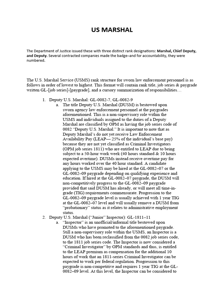 Us Marshal | PDF | United States Marshals Service | Inspector