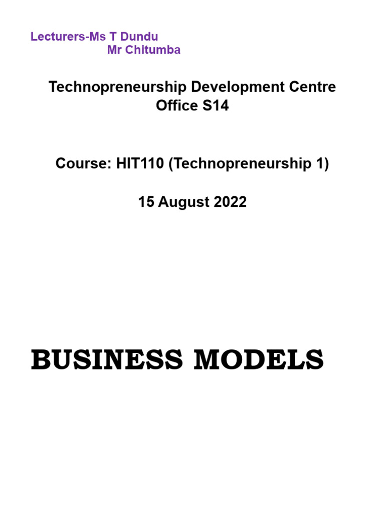 Business Models Lecture 2022 | PDF | Business Model | Pricing