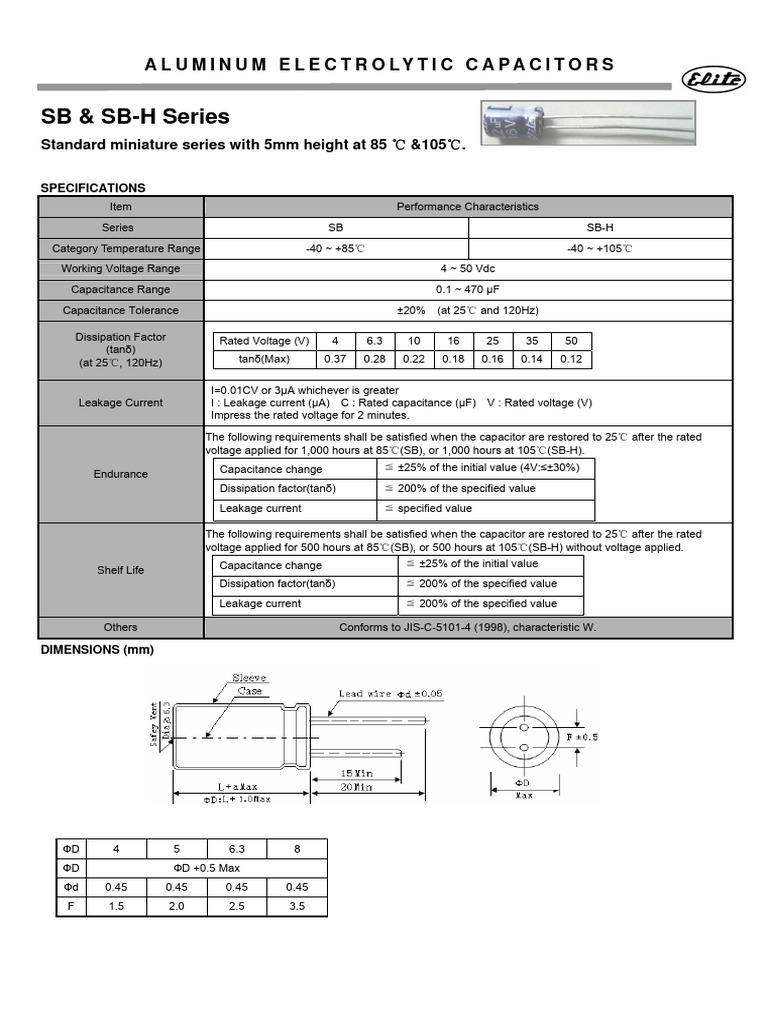 Elite (Radial Thru-Hole) SB Series | PDF | Capacitor | Capacitance