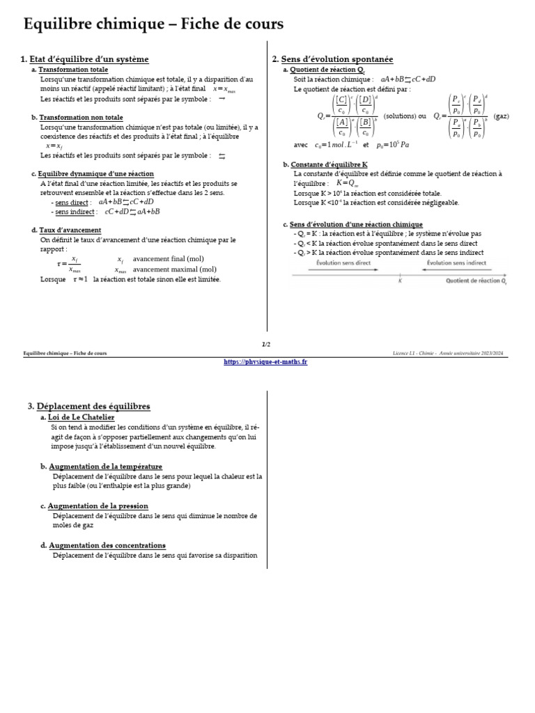 Équilibre chimique : Concepts clés | PDF | Équilibre chimique ...