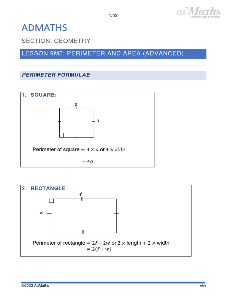 Advanced Geometry: Perimeter & Area | PDF | Area | Triangle